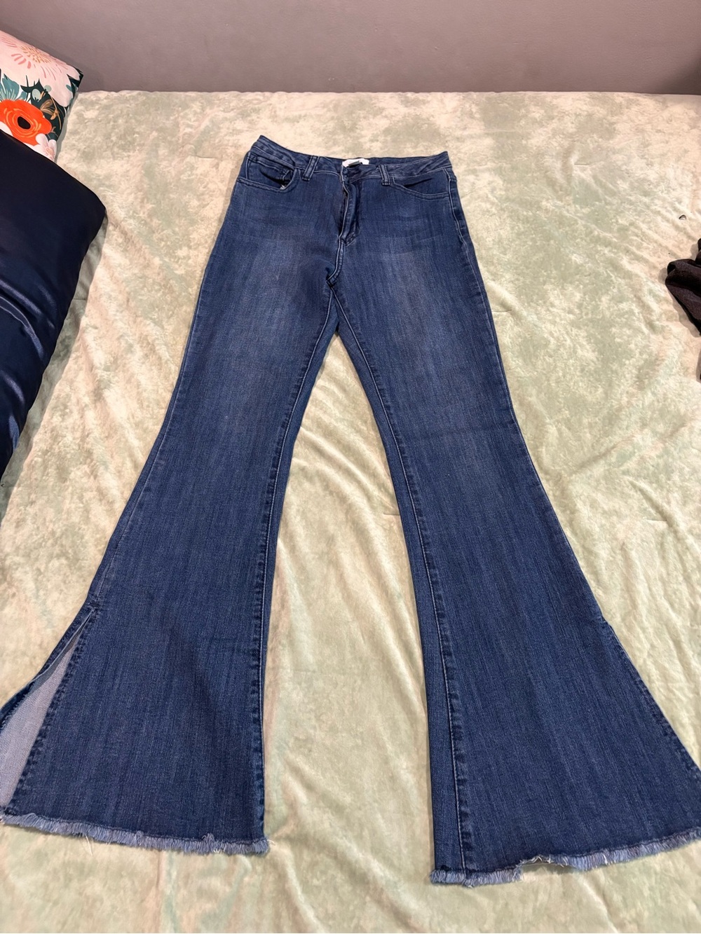 Forever 21 Dark Blue Flare Jeans with Frayed Hem